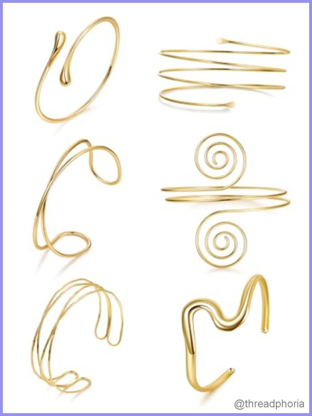 6 Piece Gold Upper Arm Cuff Bracelet Set Adjustable Open Cuff Bangle Swirl